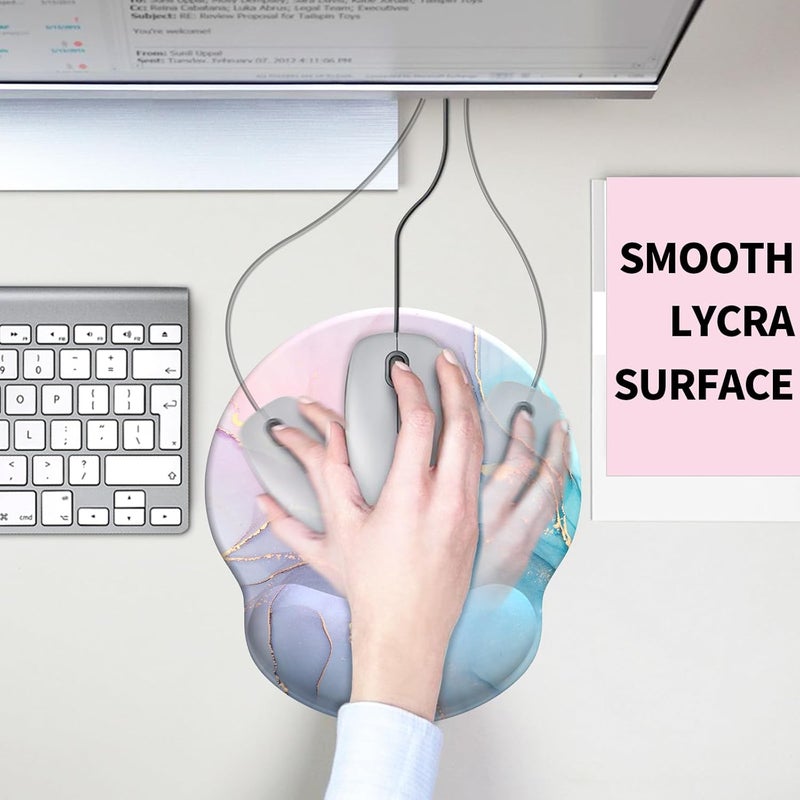 eulps Mouse Pad with Wrist Rest, Comfortable Computer Mousepad with Gel Wrist Support Smooth Surface and Non-Slip PU Base for Pain Relief, Laptop, Office & Home (Cyan Pink Marble) - Image 5